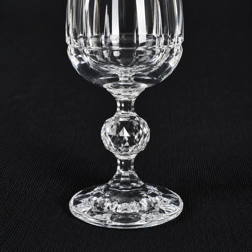 Crystalex Bohemian Crystal Belfast Pattern Wine Goblet Faceted Ball Stem